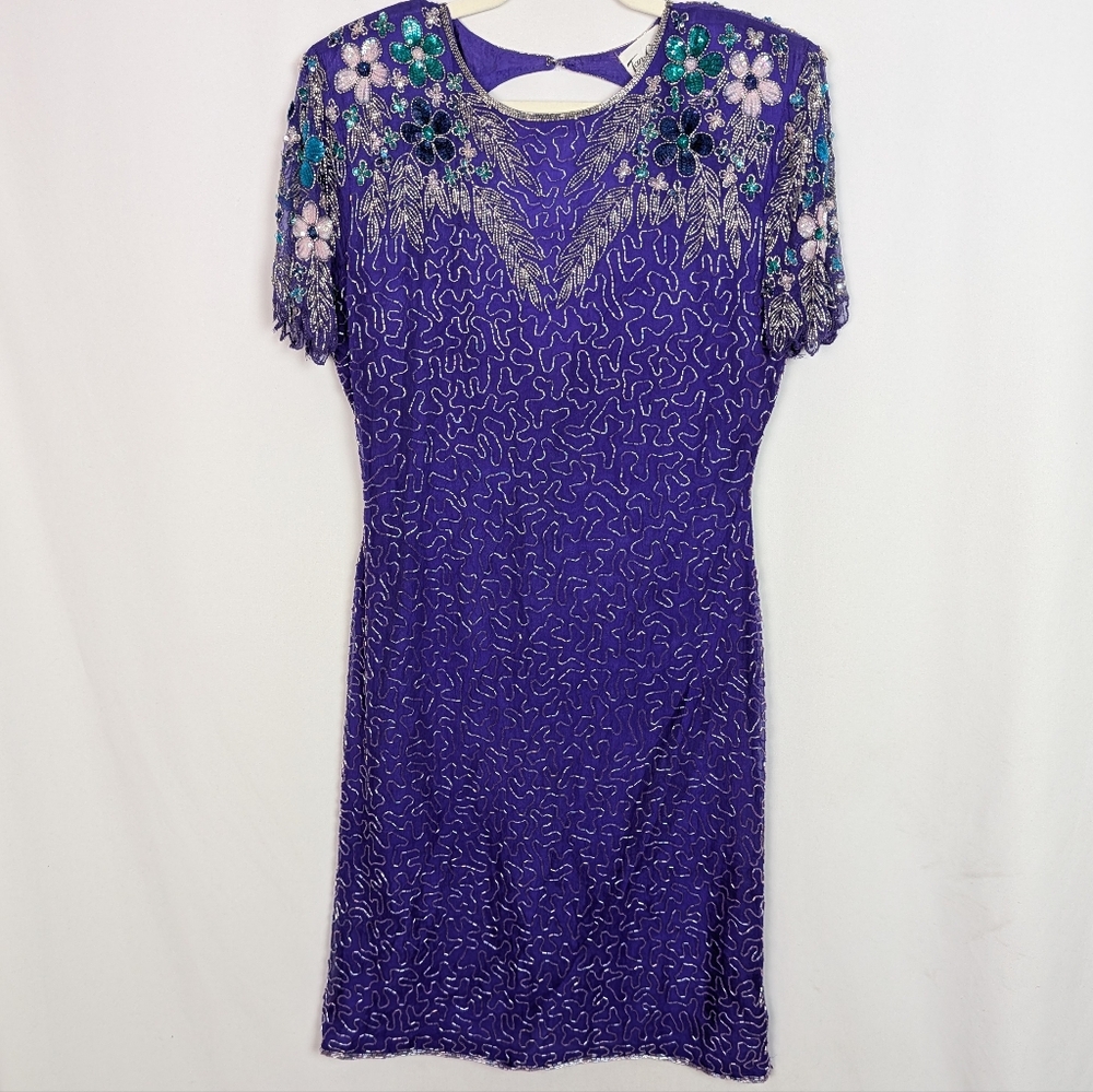 Vintage Tan Chho 100% Silk Beaded Dress